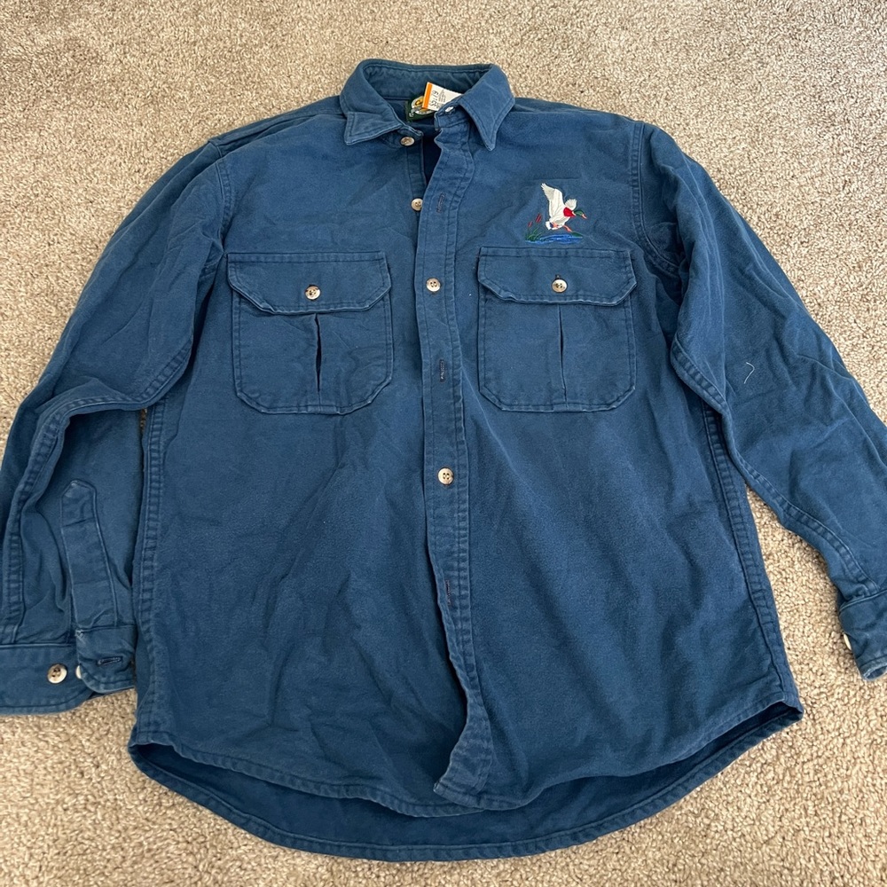 Cabelas Duck Blue Button-Up Shirt Medium